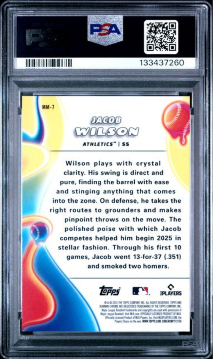 Graded 2025 Topps Bowman Chrome Jacob Wilson MM7 Melt Mashers Rookie Card PSA 10