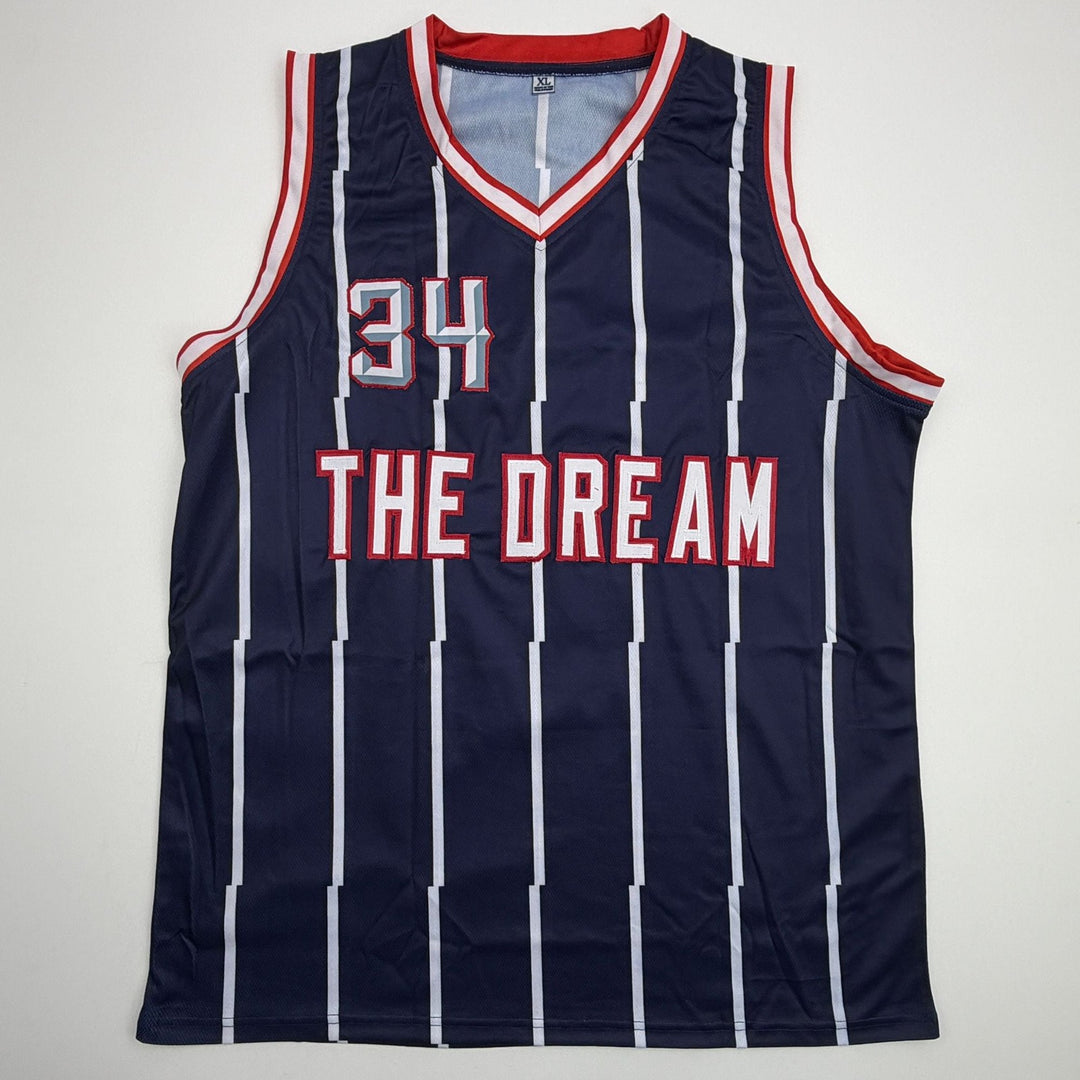 Autographed/Signed Hakeem Olajuwon Houston Blue Basketball Jersey JSA COA
