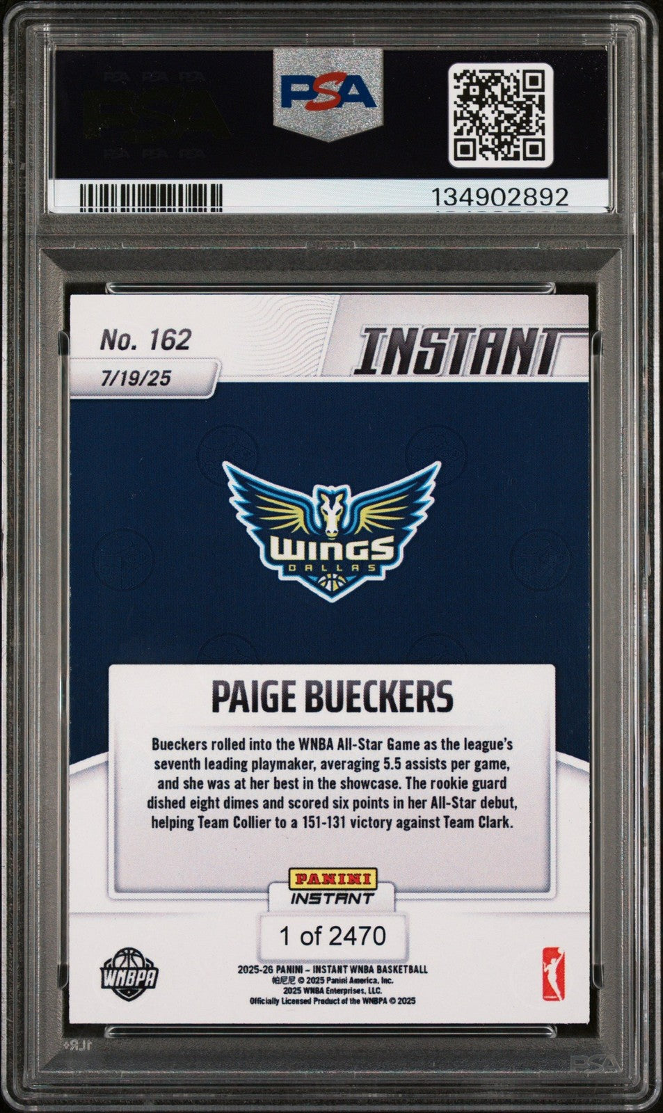 Graded 2025 Panini Instant Paige Bueckers #162 Rookie RC Card PSA 10