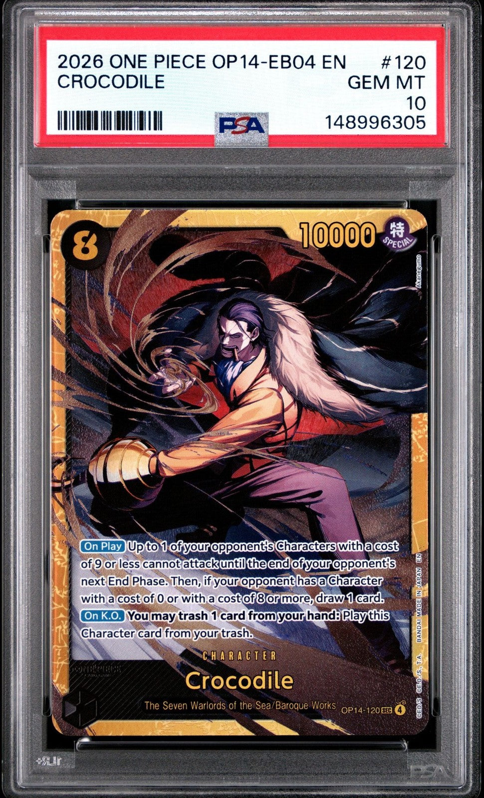 Graded 2026 One Piece Crocodile 120 OP14 Trading Card Game PSA 10 Gem Mint