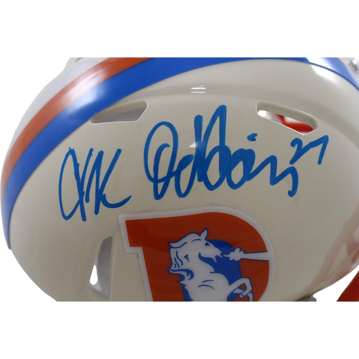 JK Dobbins Autogrraphed/Signed Denver Broncos Retro Mini Helmet JSA 57170