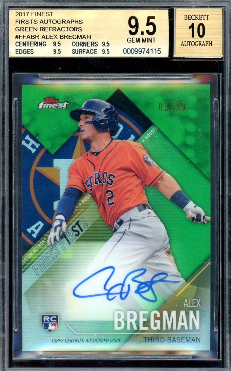 Alex Bregman Gem Mint 10 BAS Beckett 2017 Topps Finest Rookie Green Refractor