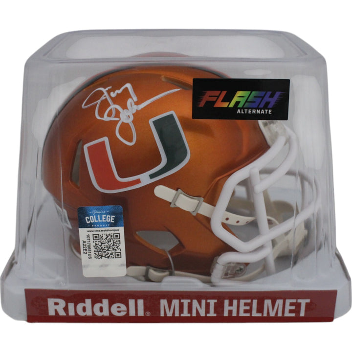 Jimmy Johnson Autographed Miami Hurricanes Speed Flash Mini Helmet Beckett 48639