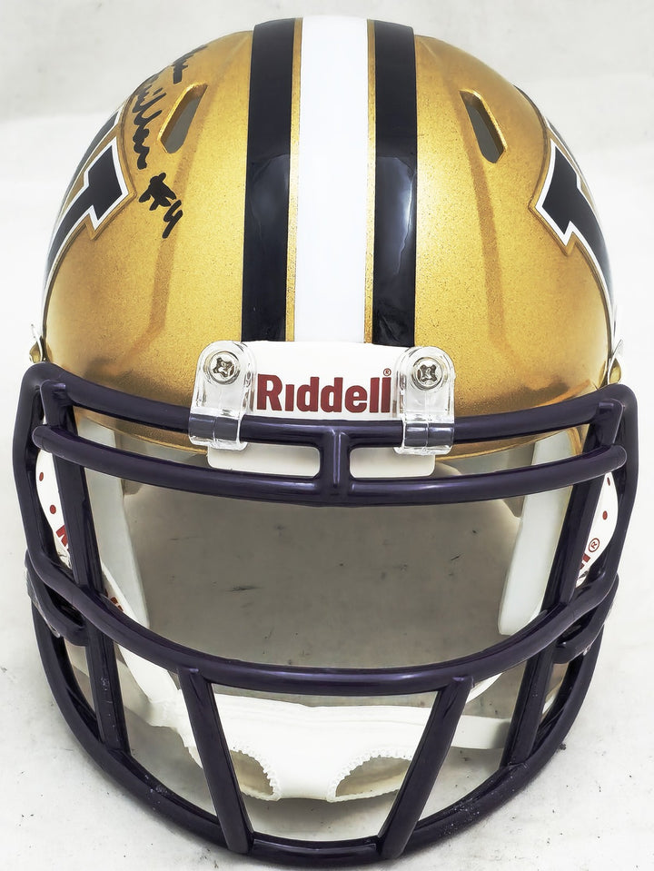 Jalen McMillan Auto Signed Washington Huskies Gold Speed Mini Helmet MCS Holo