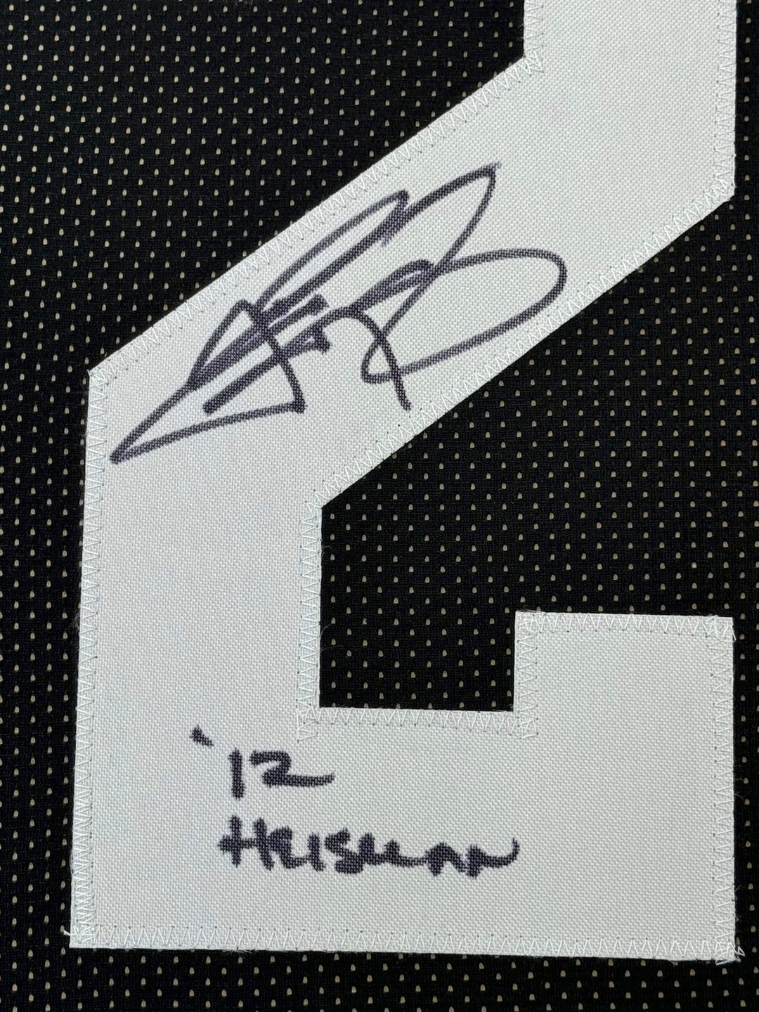 Framed Autographed/Signed Johnny Manziel 12 HT 33x42 A&M Black Jersey JSA COA