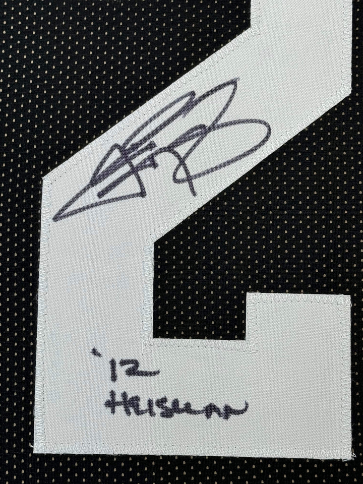 Framed Autographed/Signed Johnny Manziel 12 HT 33x42 A&M Black Jersey JSA COA