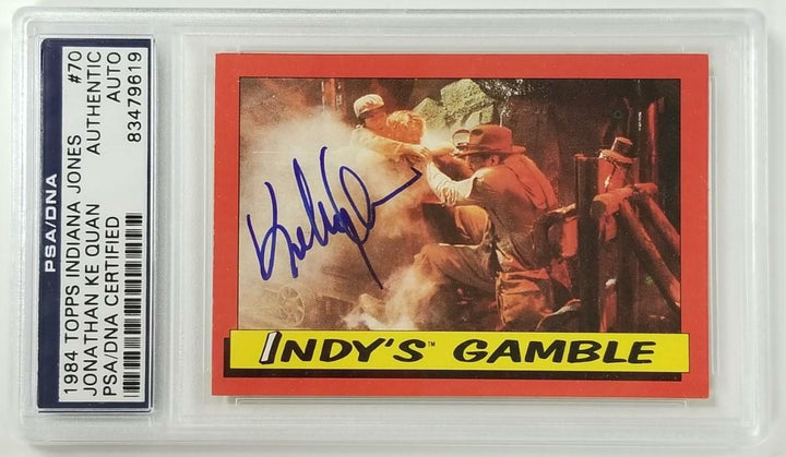 Jonathan Ke Quan signed 1984 Topps Indiana Jones #70 Indy's Gamble Card ~ PSA