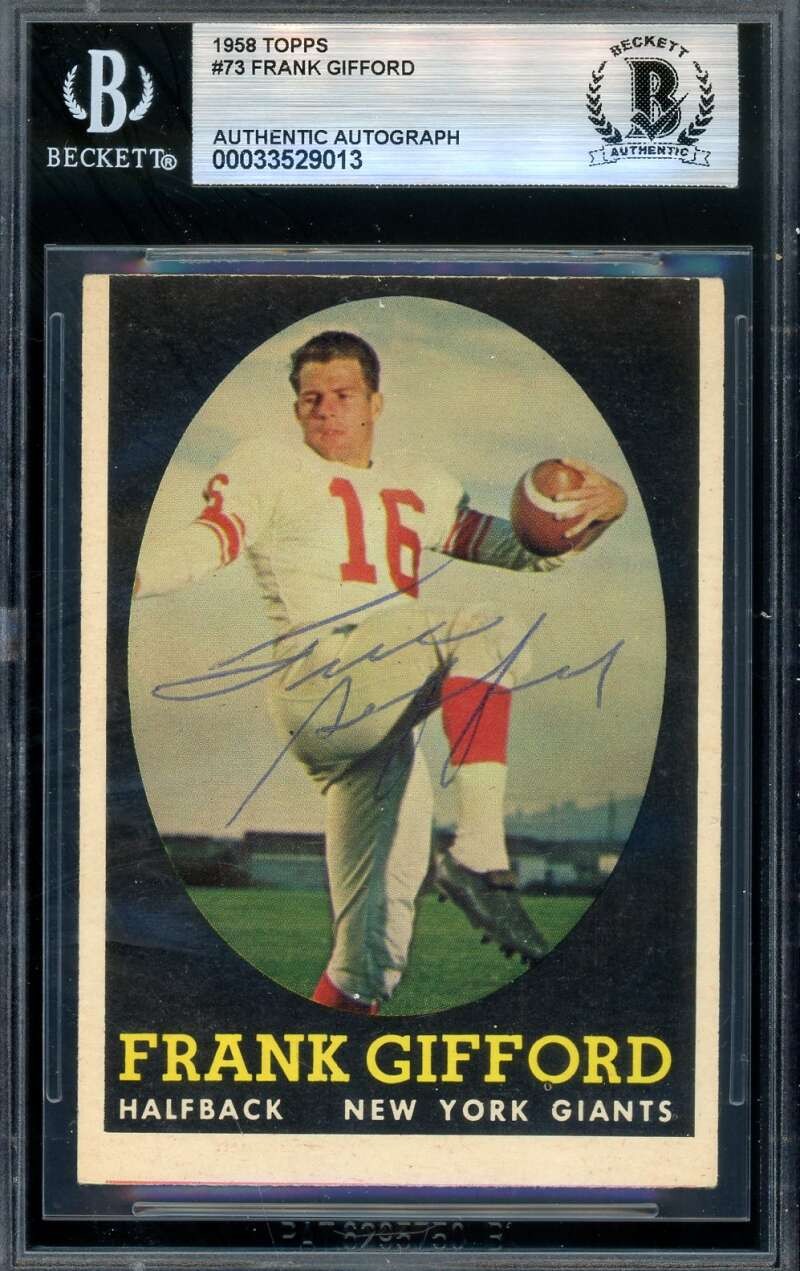 Frank Gifford Beckett BAS Vintage Signed 1958 Topps Autograph Giants