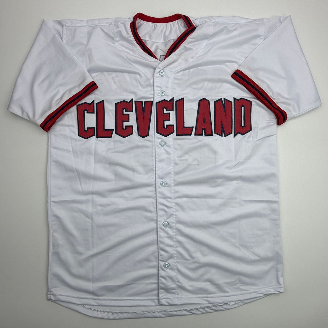 Facsimile Autographed Chase DeLauter Cleveland White Reprint Jersey Men's XL