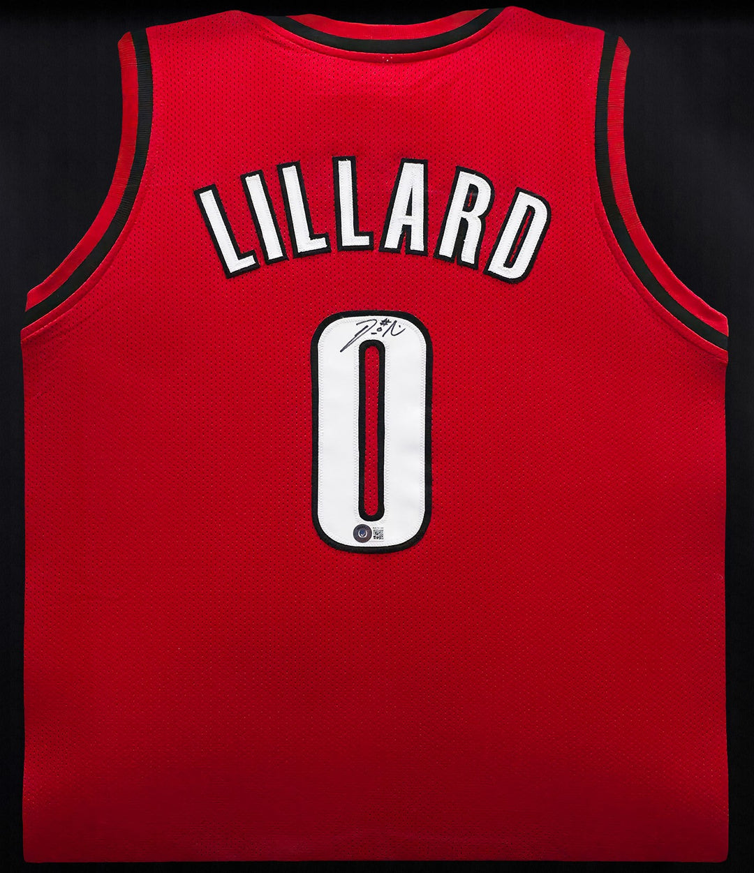Portland Trail Blazers Damian Lillard Signed Framed Red Jersey Beckett BAS