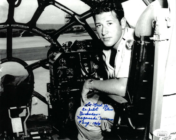 Fred Olivi signed WWII Nagasaki Japan 8/09/45 8x10 Photo Bockscar Co Pilot- JSA