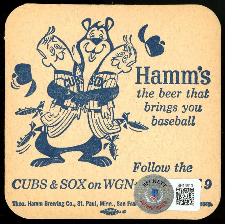 Ron Santo Beckett BAS Coa Signed Hamm's Cubs Coaster Autograph