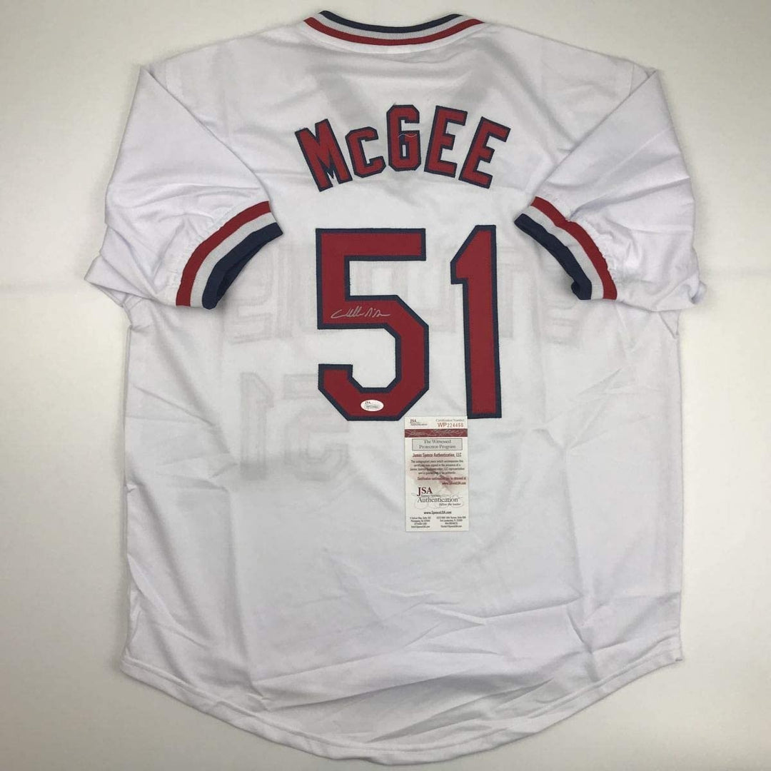 Autographed/Signed WILLIE MCGEE St. Louis White Jersey JSA COA Auto