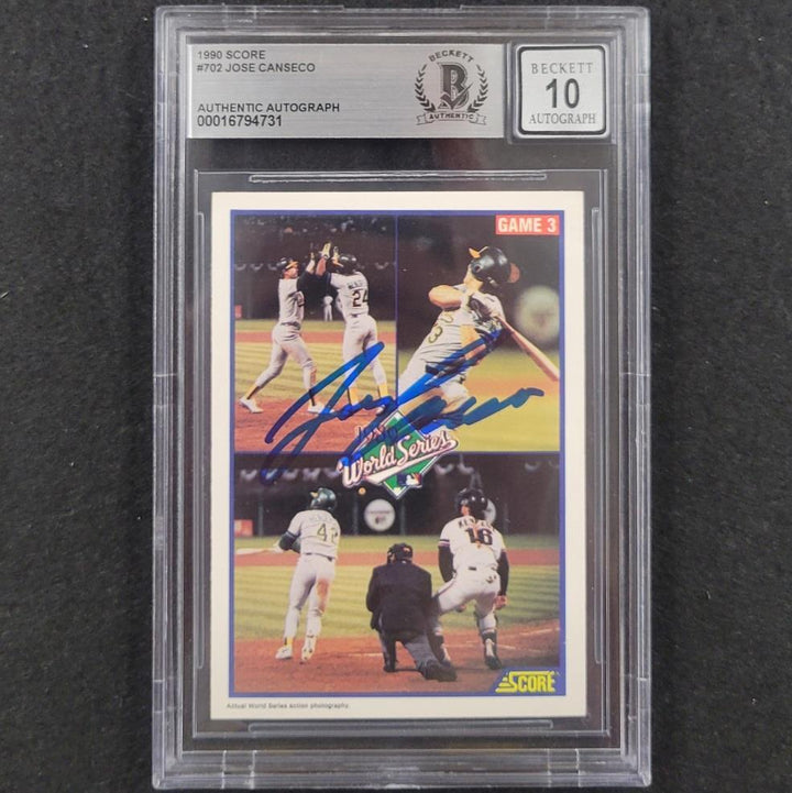 Jose Canseco signed 1990 Score #702 card autograph 731 ~ Beckett BAS 10 auto