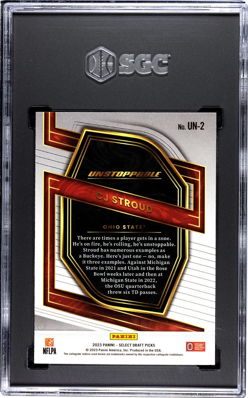 CJ/C.J. Stroud 2023 Panini Select DP Unstoppable RC -UN-2-  SGC Graded 9.5 MT+