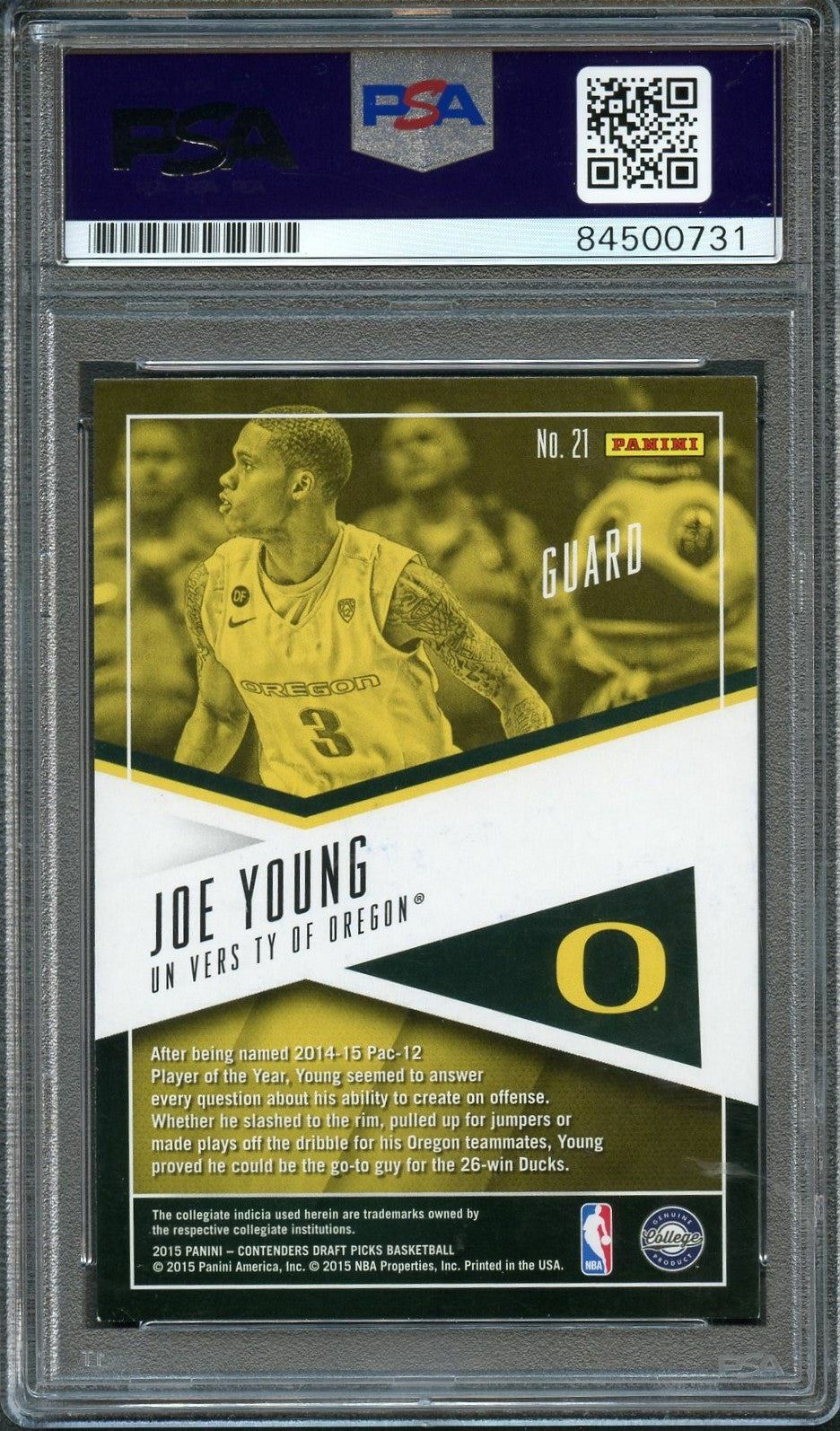 2015 Panini Contenders #21 Joe Young Signed Card AUTO 10 PSA Slabbed Oregon