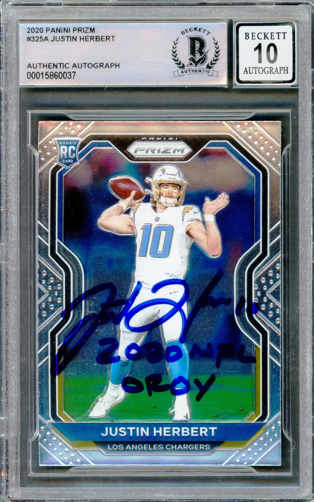 Justin Herbert Auto 2020 Panini Prizm RC 325 Chargers Sig 10 20 NFL OROY Beckett