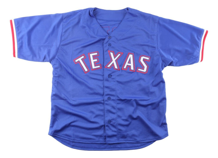 Evan Carter Texas Signed Blue Baseball Jersey 23 WS Champs BAS