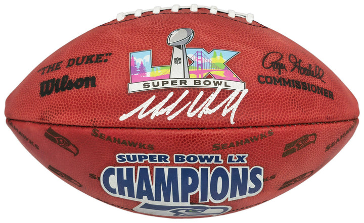 Mike Macdonald Signed Super Bowl LX Leather Football Seahawks BAS Witness