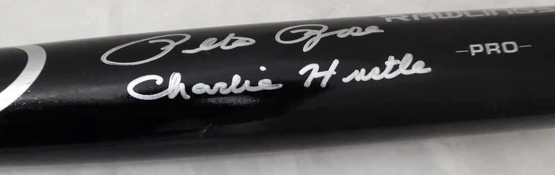 Pete Rose Signed Black Rawlings Bat Cincinnati Reds "Charlie Hustle" PR Holo