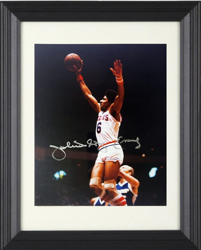 Julius "Dr. J" Erving signed 76ers 8x10 Photo Framed-Goldin Scoreboard COA