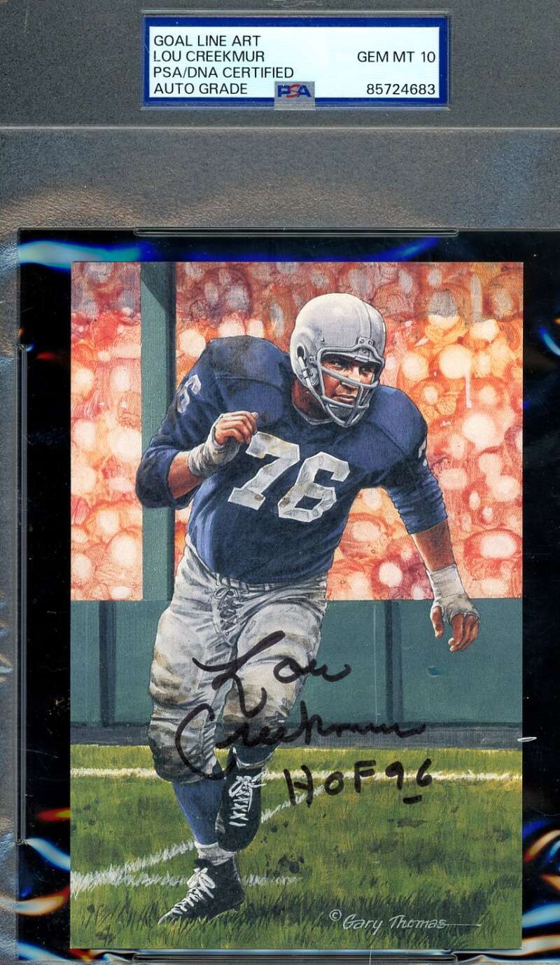 Lou Creekmur Gem Mint 10 PSA DNA Signed Goal Line Art Card GLAC Autograph HOF 96