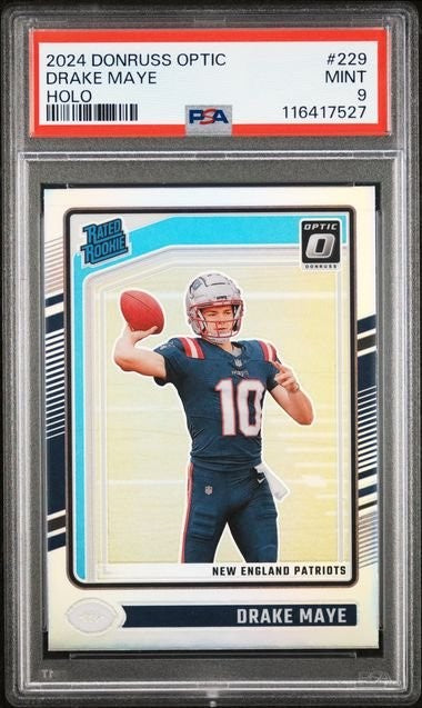 Graded 2024 Panini Donruss Optic Holo Drake Maye #229 Rookie RC Card PSA 9
