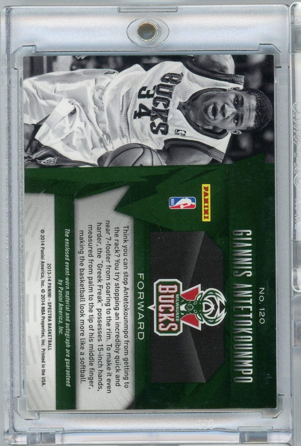 2013 Panini Spectra Giannis Antetokounmpo #120 Patch Auto Event Worn Rookie Card
