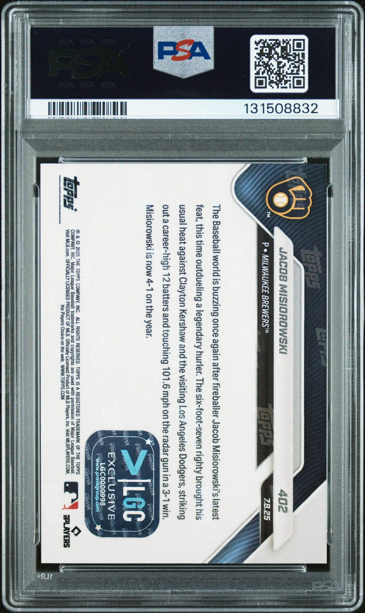 Graded 2025 Topps Now Jacob Misiorowski #402 Red Foil /5 Rookie Card PSA 9 Auto