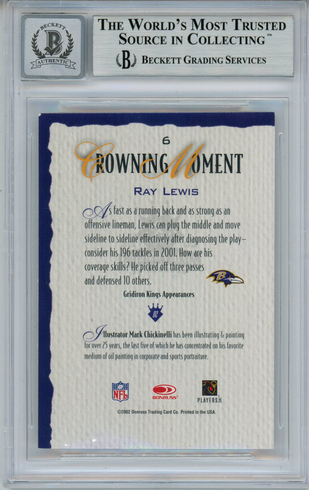 Ray Lewis Signed 2002 Gridiron Kings #6 Trading Card Beckett 10 Slab 35255