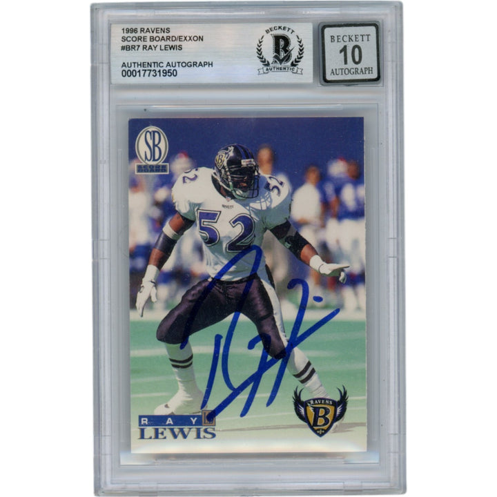 Ray Lewis Autographed 1996 Scoreboard #BR7 Slabbed Trading Card Beckett 50030