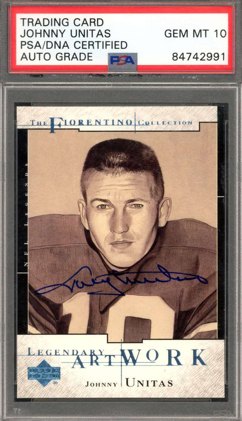 Johnny Unitas Gem Mint 10 PSA DNA Signed 2001 Upper Deck Florentino Autograph