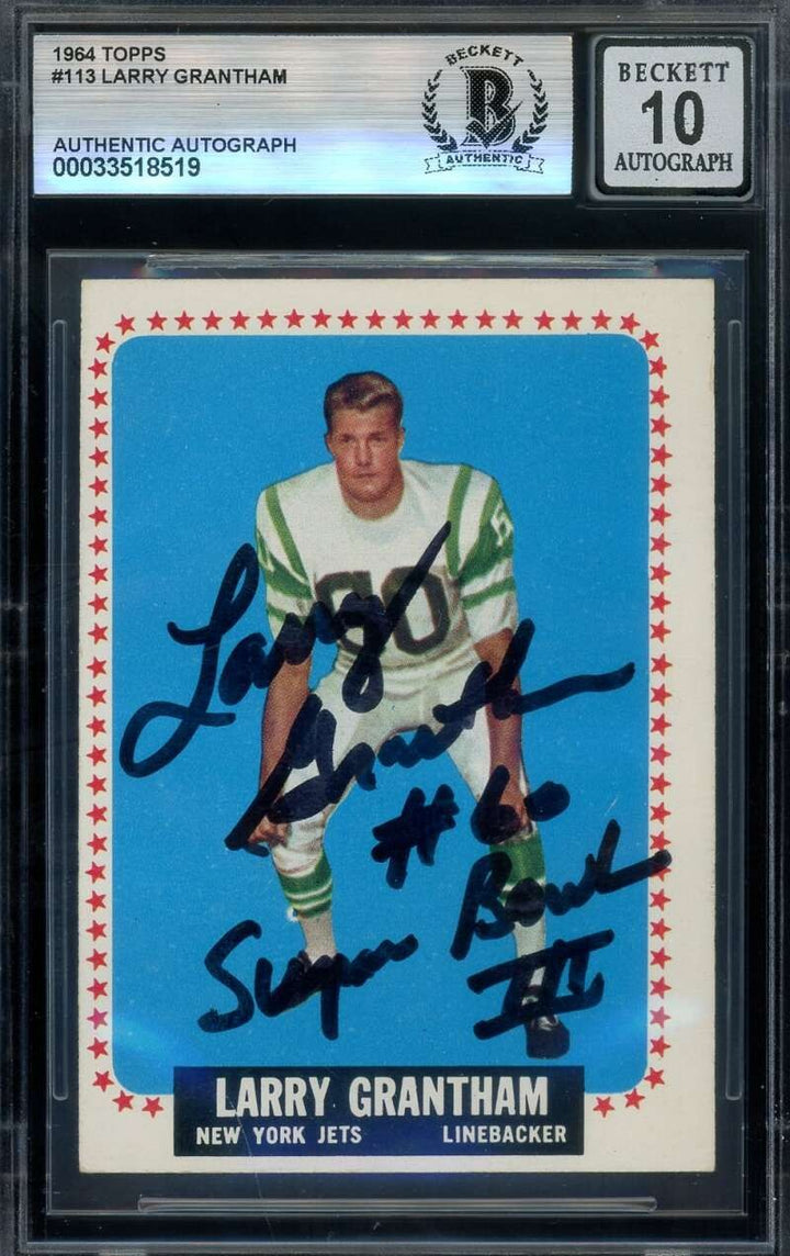 Larry Grantham Gem Mint 10 Beckett BAS Signed 1964 Topps Autograph