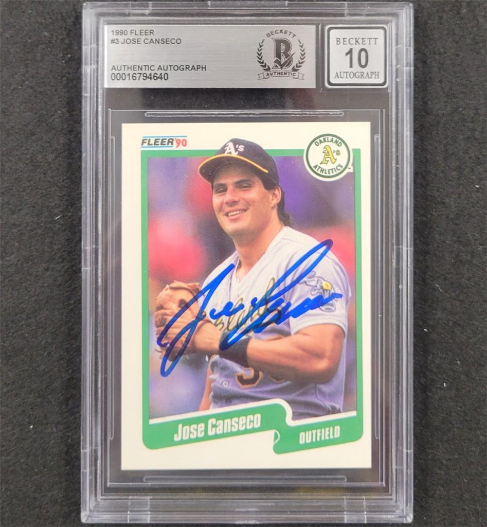 Jose Canseco signed 1990 Fleer #3 card autograph 640 ~ Beckett BAS 10 auto