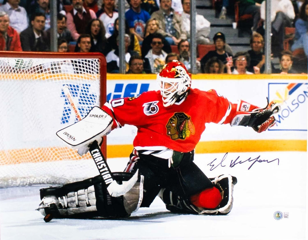 Ed Belfour Signed 16x20 Chicago Blackhawks Photo BAS
