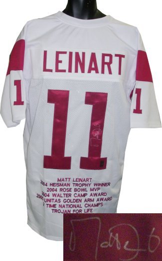 Matt Leinart signed White Stitched Football Jersey w/ Embd Stats - Leinart Holo