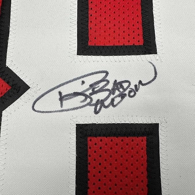 Framed Autographed/Signed Andre Rison 35x39 Atlanta Red Jersey Beckett COA