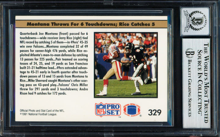 Joe Montana Signed 1991 Pro Set Card 329 San Francisco 49ers Auto GM 10 Beckett