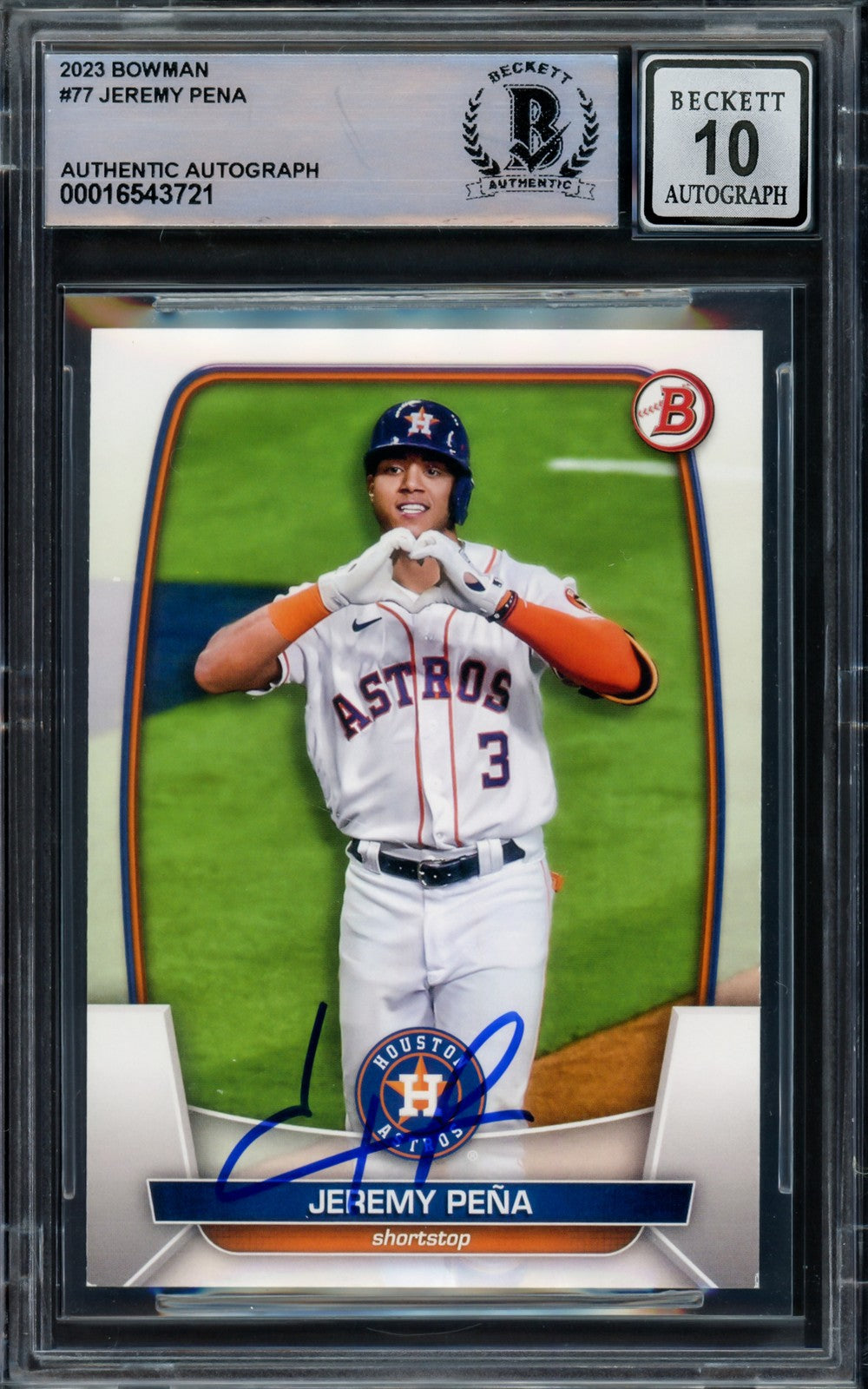 Jeremy Pena Signed 2023 Bowman Card 77 Houston Astros Auto GM 10 Beckett