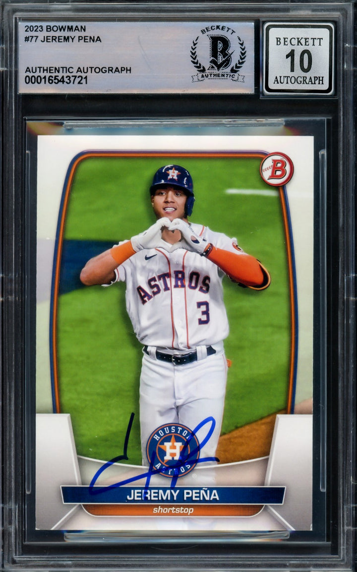 Jeremy Pena Signed 2023 Bowman Card 77 Houston Astros Auto GM 10 Beckett