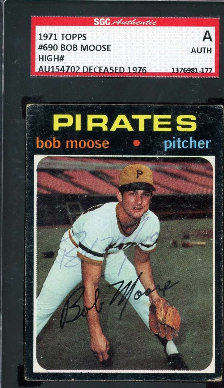 Bob Moose SGC Coa Signed 1971 Topps High Number Key Card Autograph
