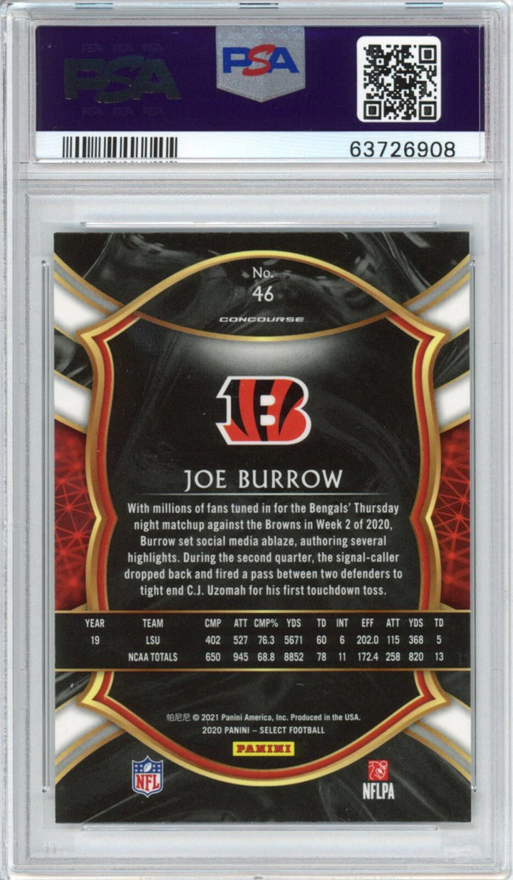 Graded 2020 Panini Select Joe Burrow #46 Concourse Rookie RC Card PSA 10 Mint