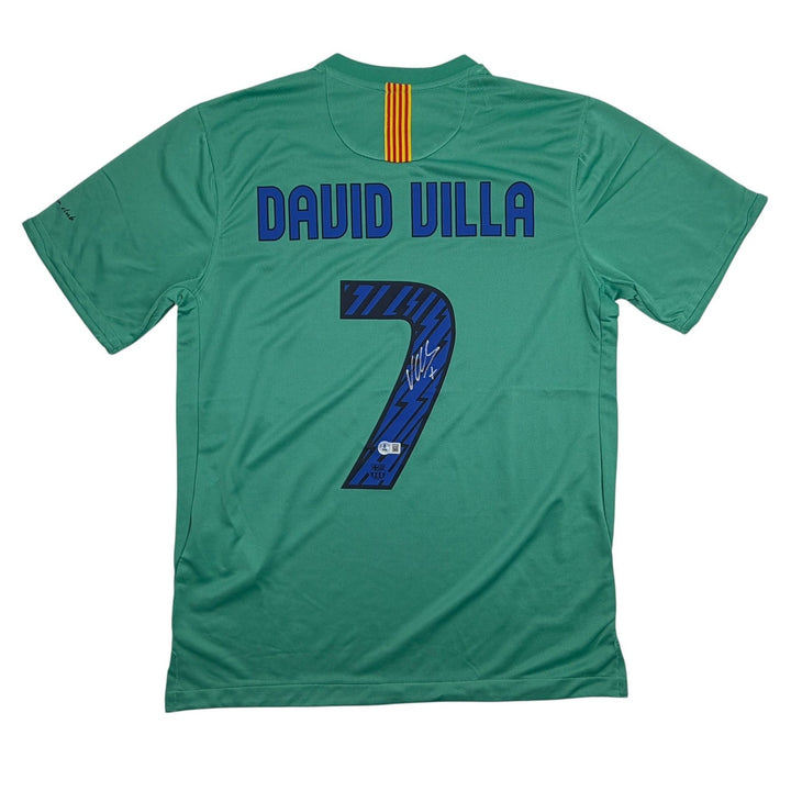 Autographed/Signed David Villa FC Barcelona Teal Jersey Beckett BAS COA