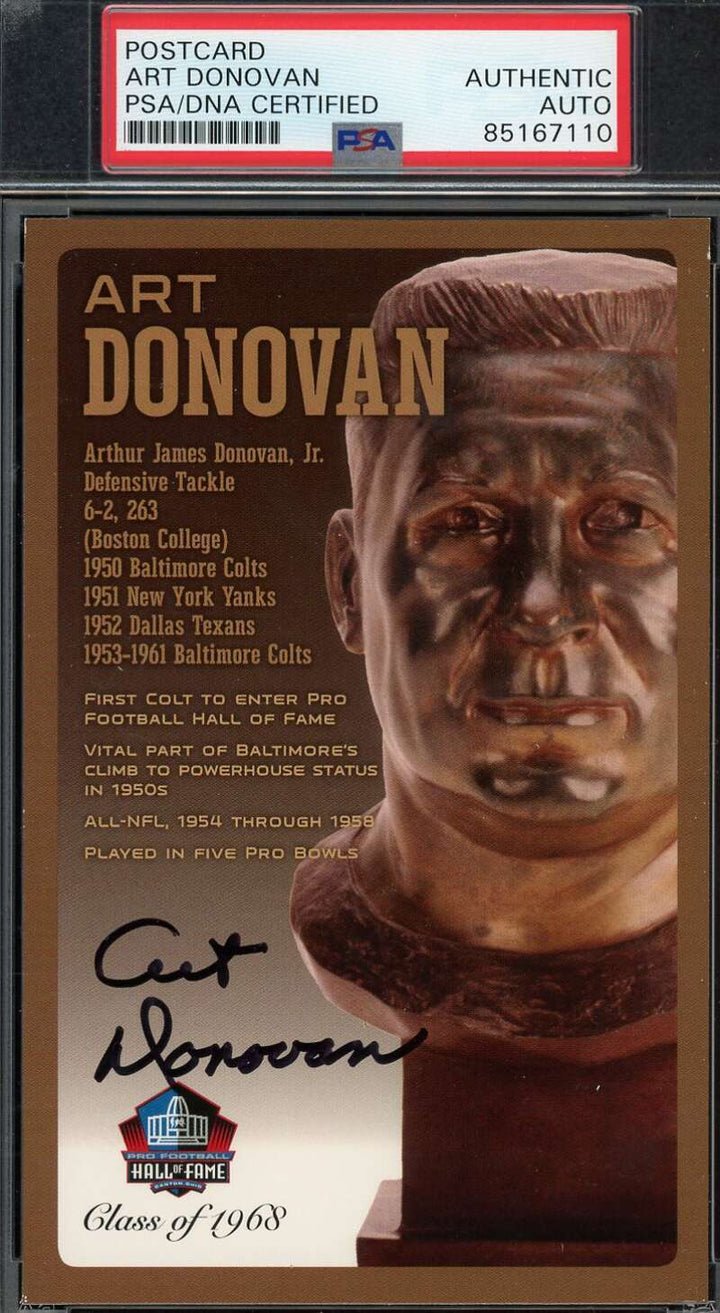 Art Donovan PSA DNA Signed Hall of Fame Bronze Bust Postcard /150 Autograph