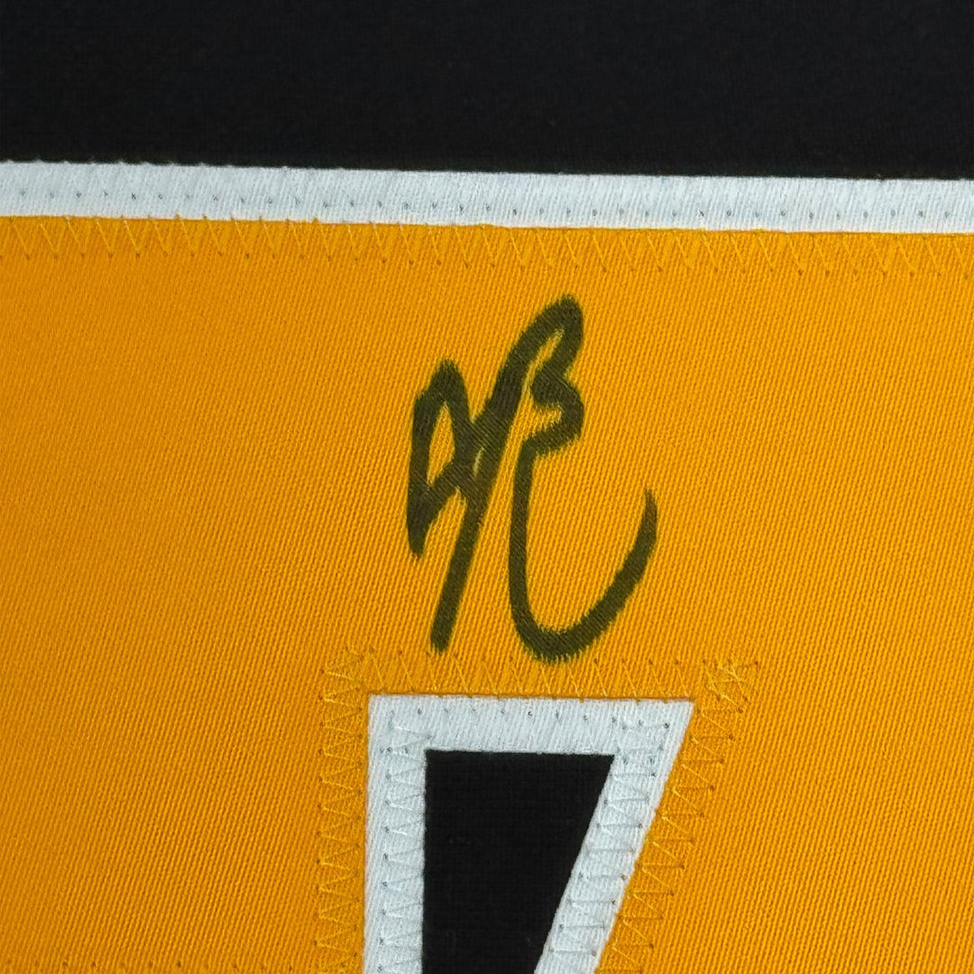 Framed Autographed/Signed Bryan Rust 35x39 Pittsburgh Black Jersey JSA COA