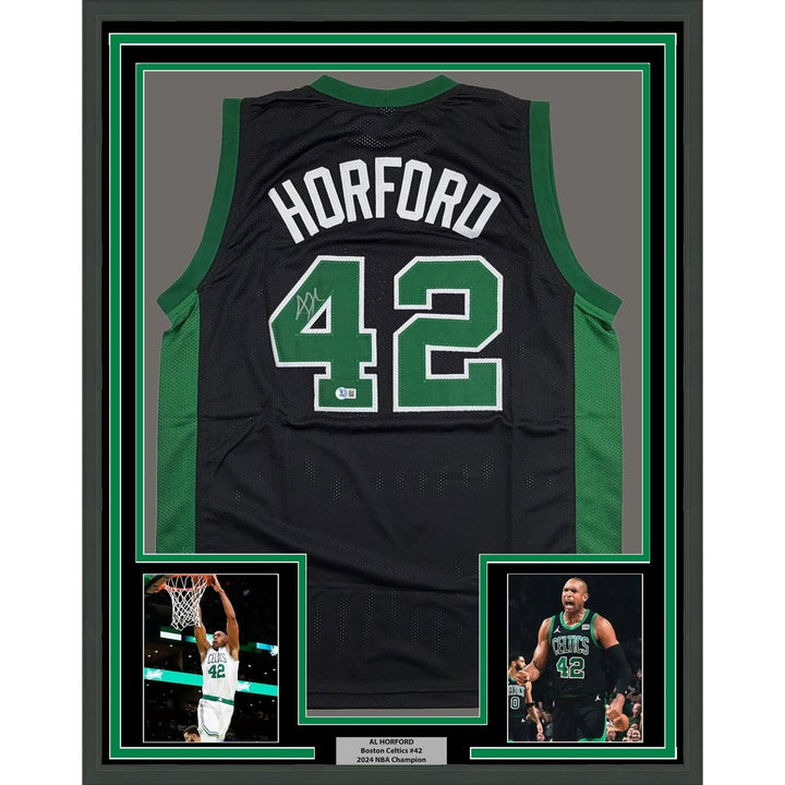 Framed Autographed/Signed Al Horford 35x39 Boston Black Jersey Beckett COA