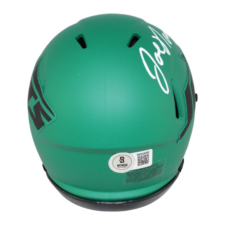 Joe Namath Autographed New York Jets Rave Mini Helmet Beckett Witness 48626