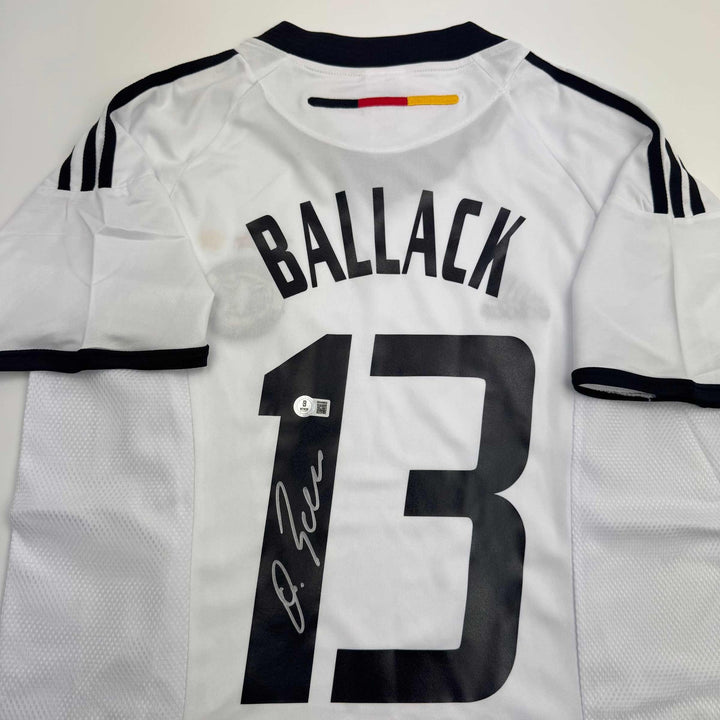 Autographed/Signed Michael Ballack Germany White Jersey Beckett BAS COA