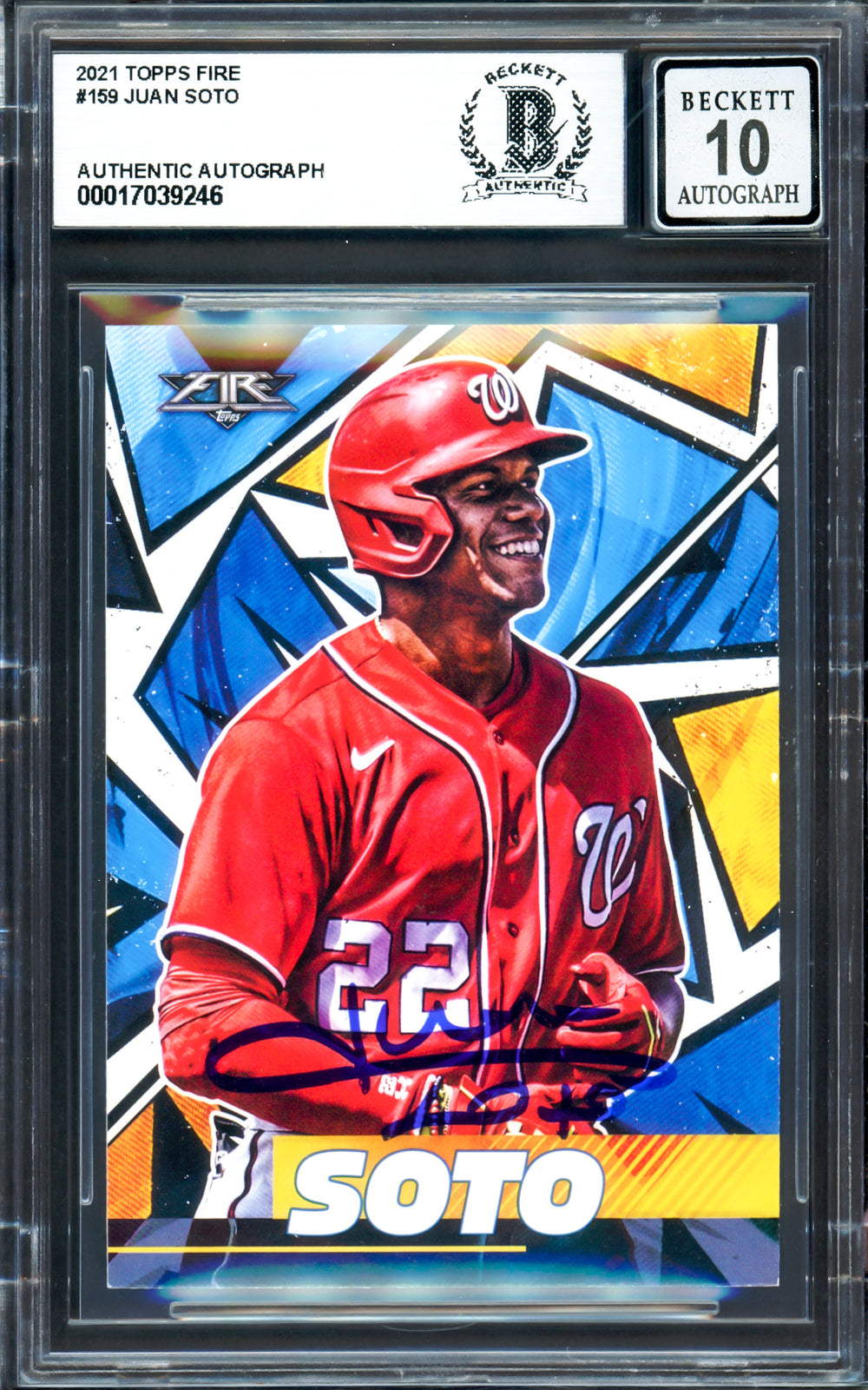 Juan Soto Signed 2021 Topps Fire Card 159 Mets Auto GM 10 Beckett #17039246