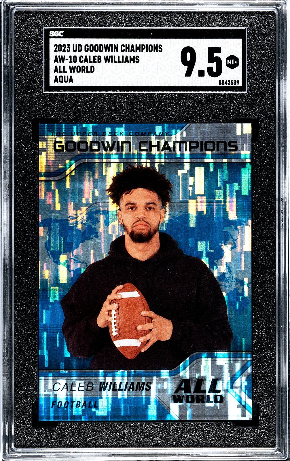 Caleb Williams 2023 UD Goodwin Champions All World Aqua RC Card- SGC Graded 9.5